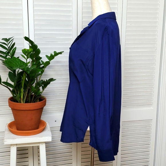 Laurie Felt Size XXS Royal Blue Silky Button Down Shirt - Picture 3 of 5
